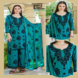 Women's Embroidered Rayon Palazzo Suit Set with Nazneen Dupatta